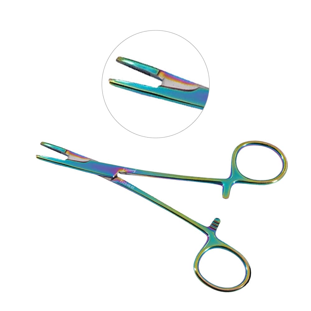 Olsen Hegar Needle Holder Scissors Combination 5 1/2" Serrated - Tungsten Carbide, Rainbow Coated Olsen Hegar Needle Holder Scissors Combination 5 1/2" Serrated - Tungsten Carbide, Rainbow Coated