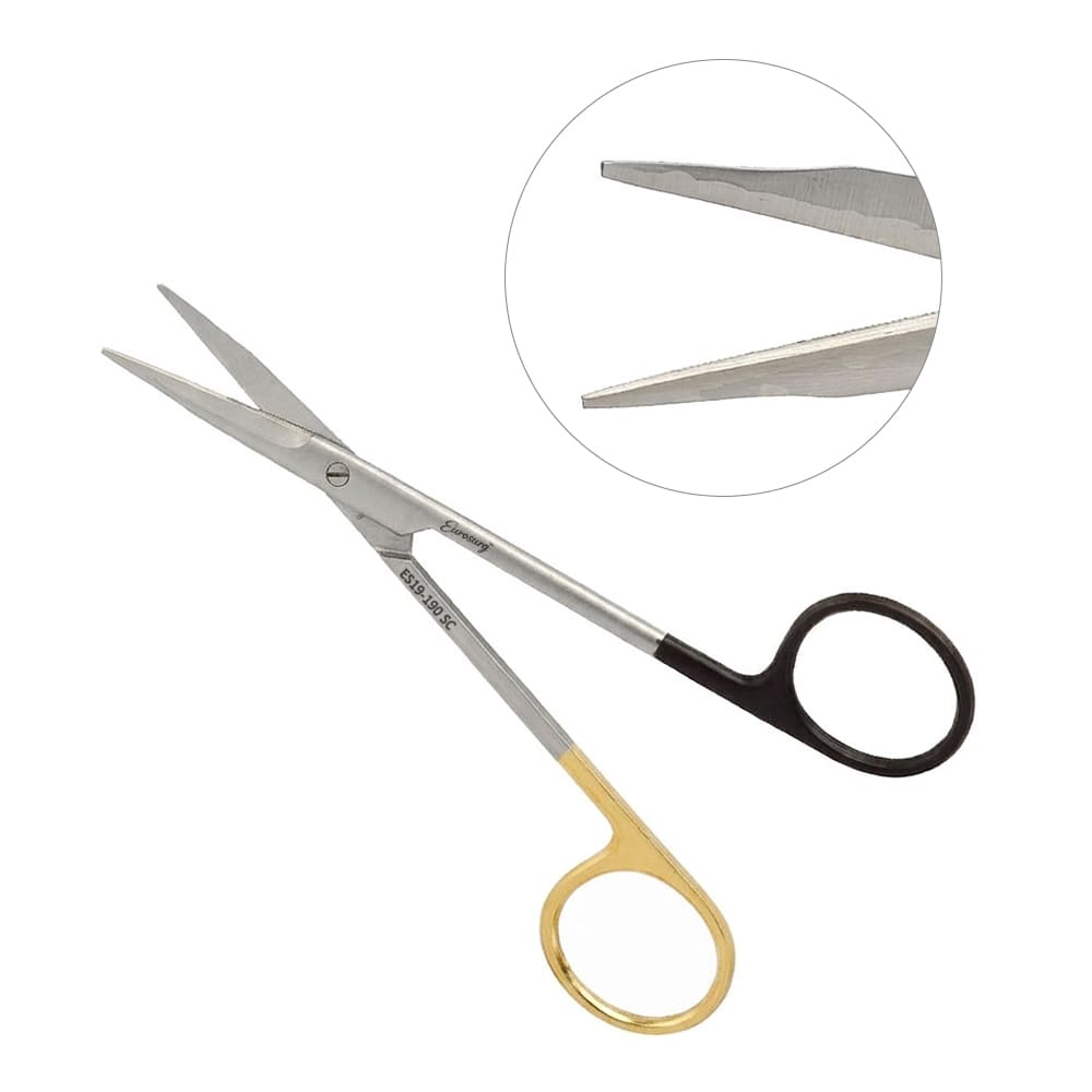 Stevens Tenotomy Scissors Curved with Blunt Tips 5 1/2", Tungsten Carbide, Super Sharp, Gold and Black Rings