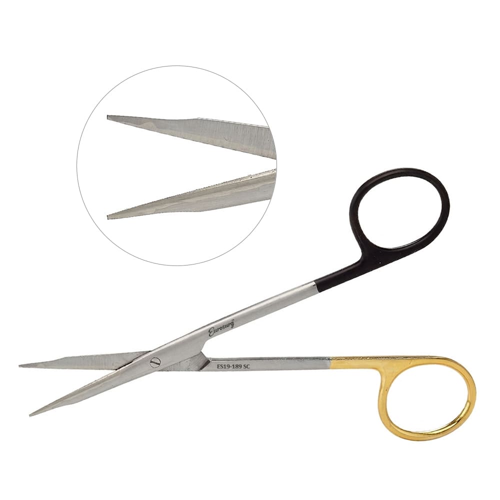 Super Sharp Stevens Tenotomy Scissors Straight with Blunt Tips 5 1/2" - Tungsten Carbide, Gold and Black Rings