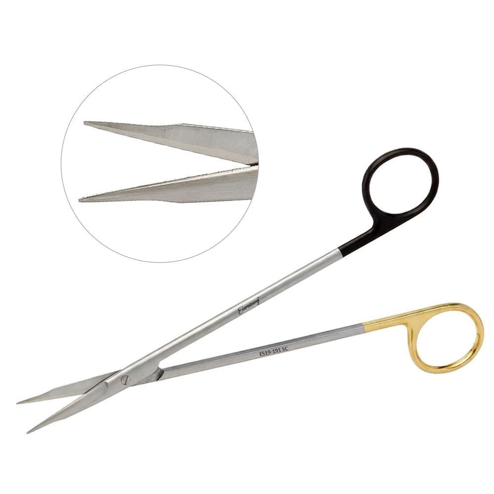 Super Sharp Stevens Tenotomy Scissors Straight with Blunt Tips 7" - Tungsten Carbide, Gold and Black Rings