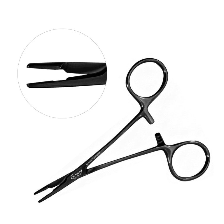 Olsen Hegar Needle Holder Scissors Combination 4 3/4" Serrated - Tungsten Carbide, Gun Metal Coated | Euro Surg Olsen Hegar Needle Holder Scissors Combination 4 3/4" Serrated - Tungsten Carbide, Gun Metal Coated
